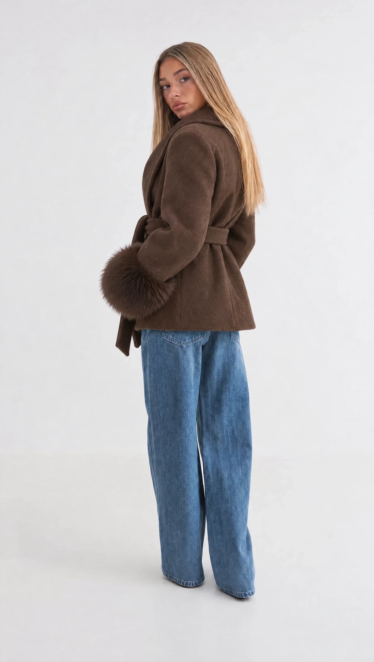Elara Wrap Coat with Fur Cuffs