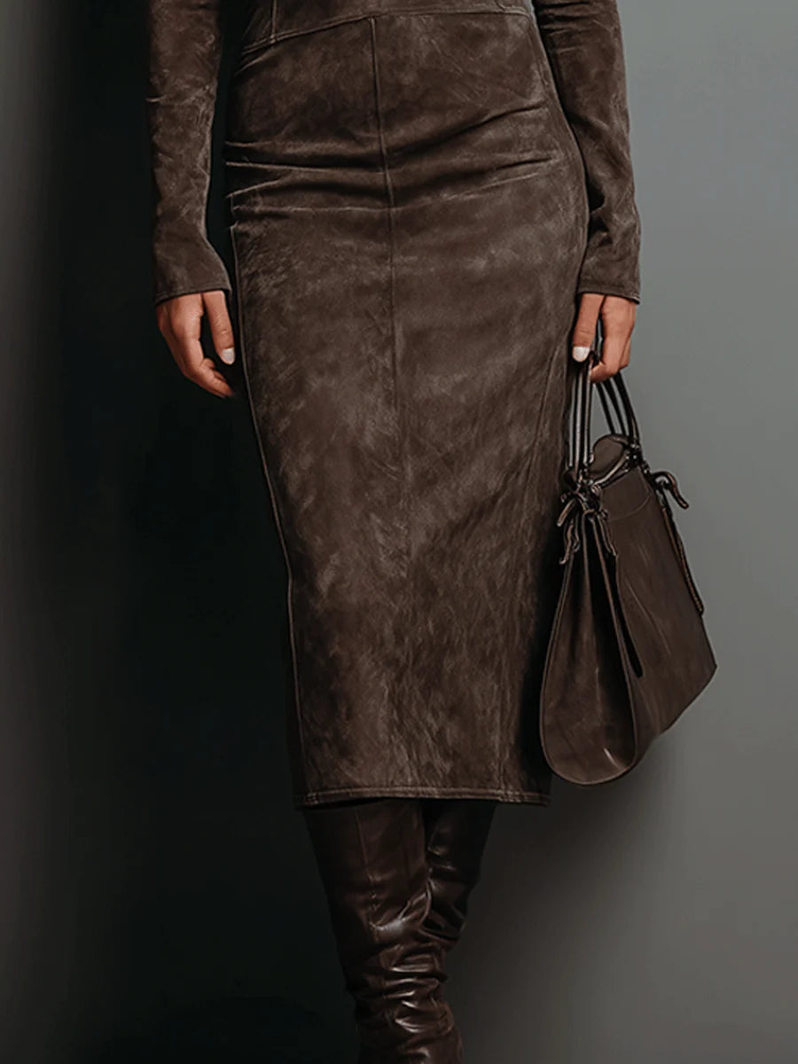 Lorène | Robe mi-longue marron