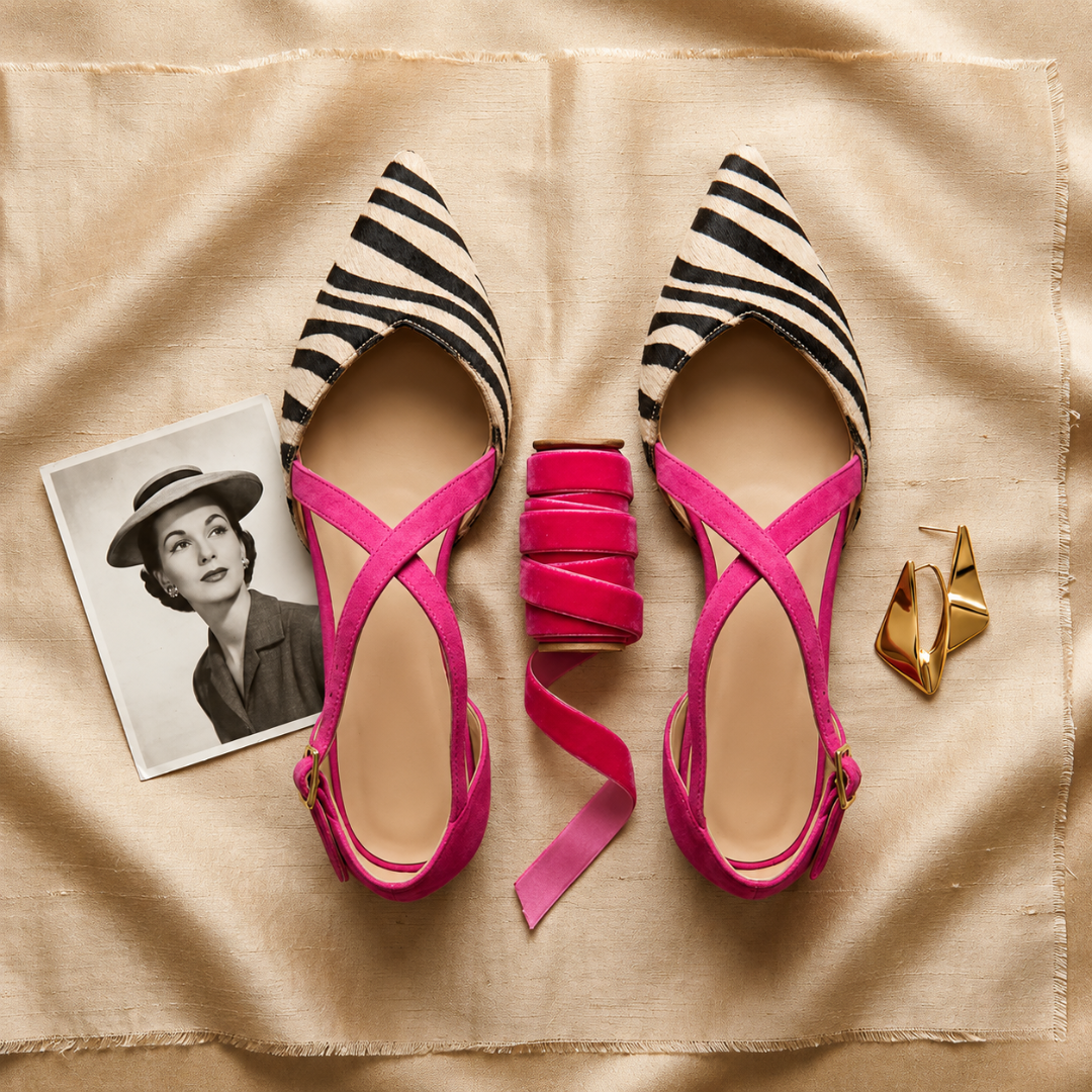 Vanessa – Tweekleurige ballerina's met gekruiste bandjes