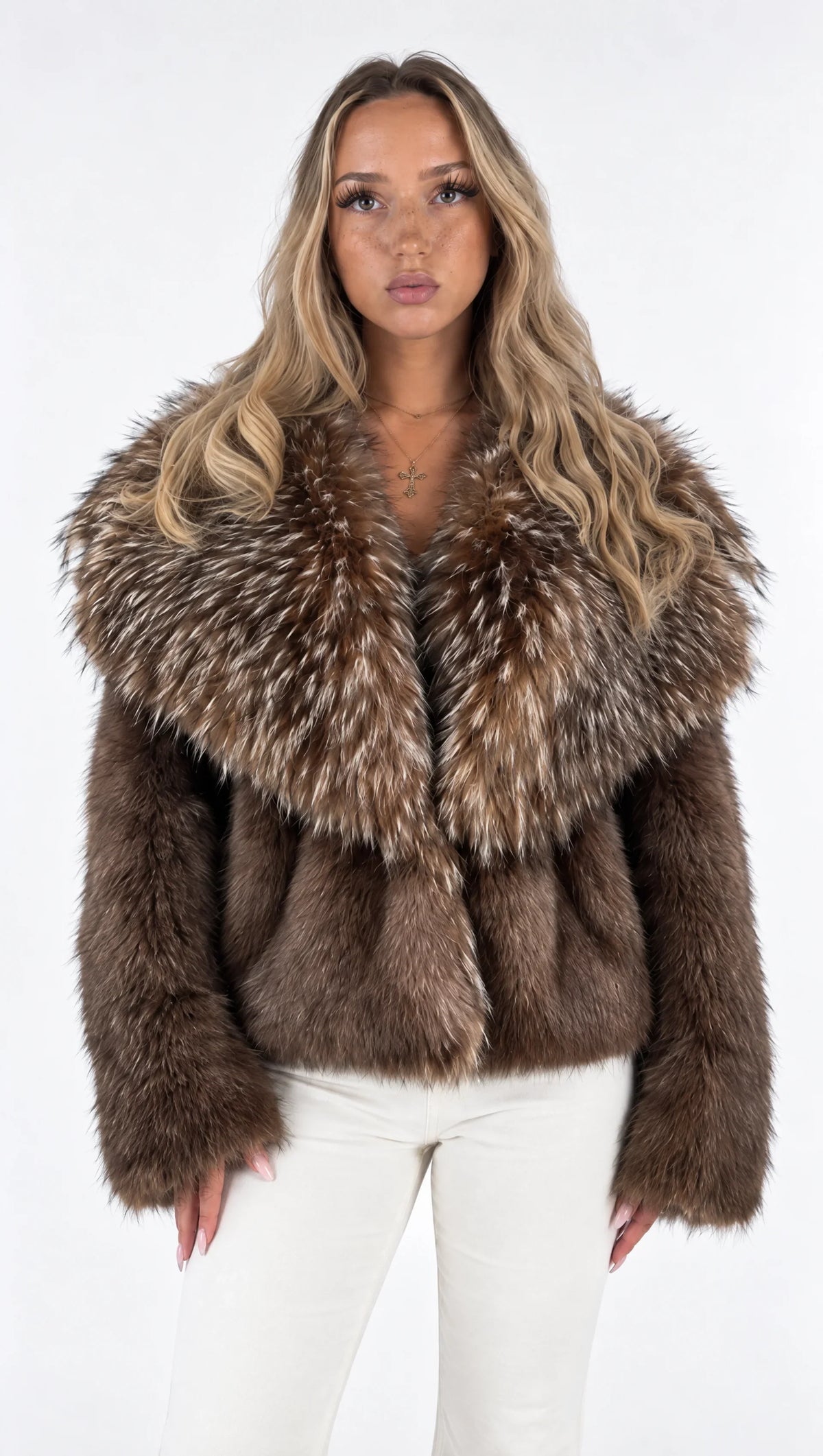 "Talia" Fur Coat with XL Collar