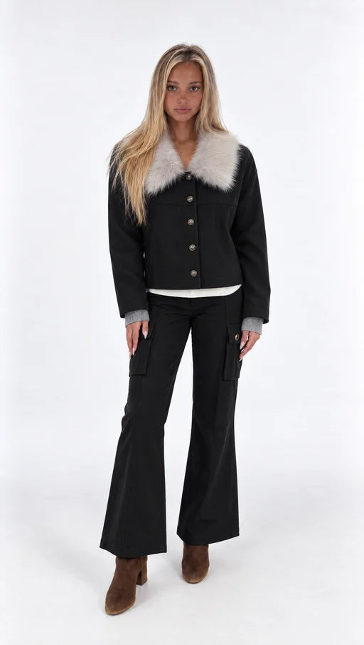 Lena Fur Collar Jacket – Black