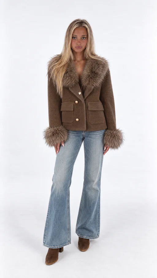 Bouclé Jacket with Fur Collar and Fur Cuffs