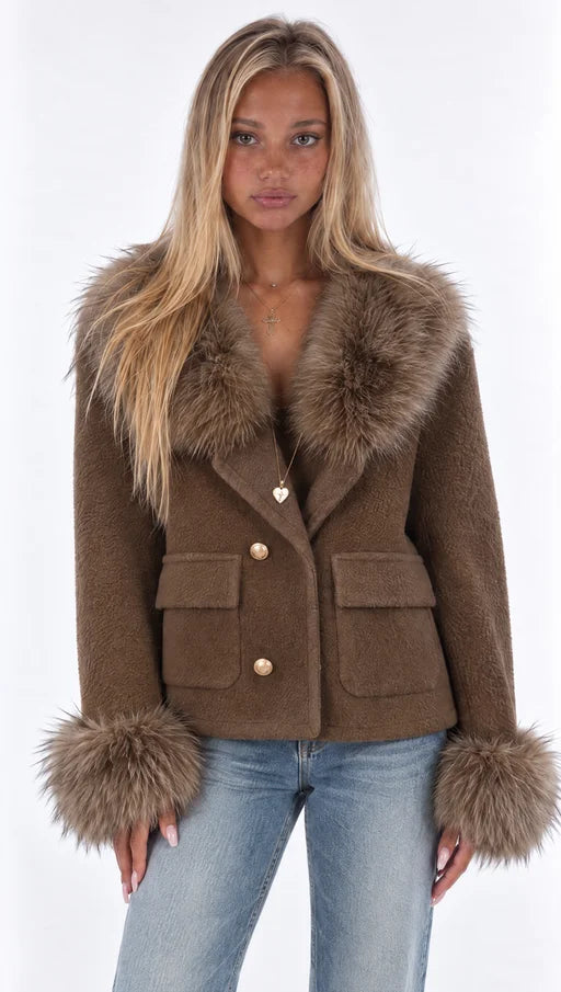 Bouclé Jacket with Fur Collar and Fur Cuffs