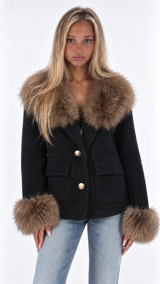 Bouclé Jacket with Fur Collar and Fur Cuffs