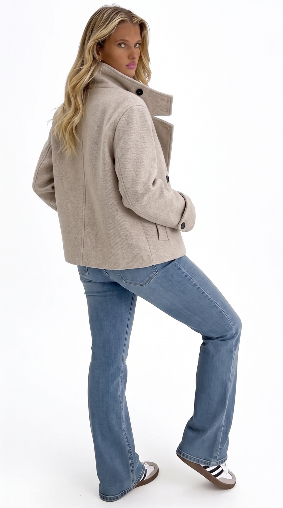 Bouclé Jacket with Asymmetric Collar — Sand
