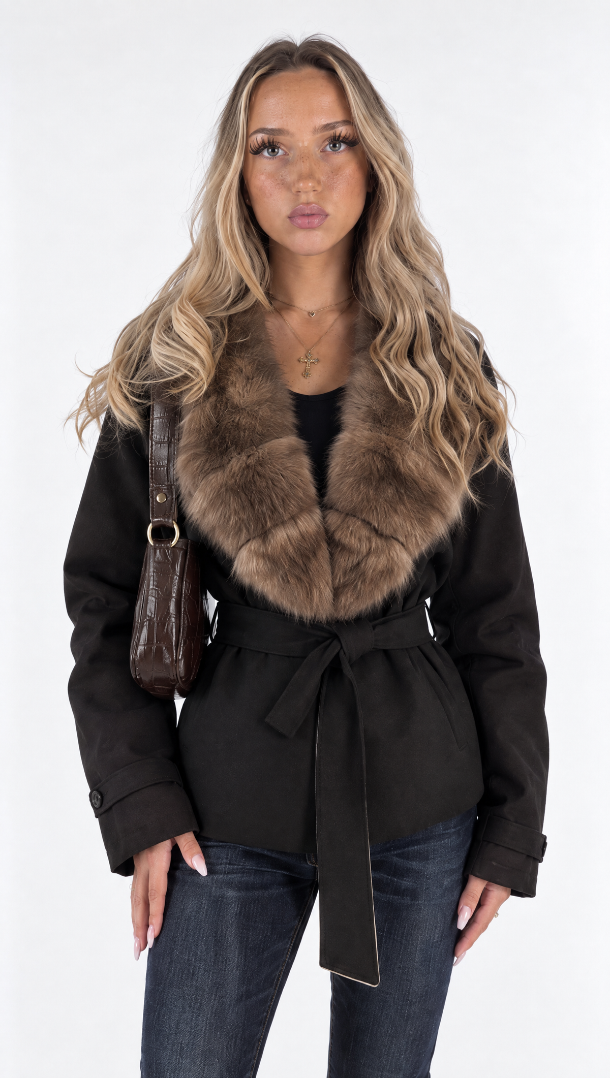"Sienna" Fur Collar Jacket – Black