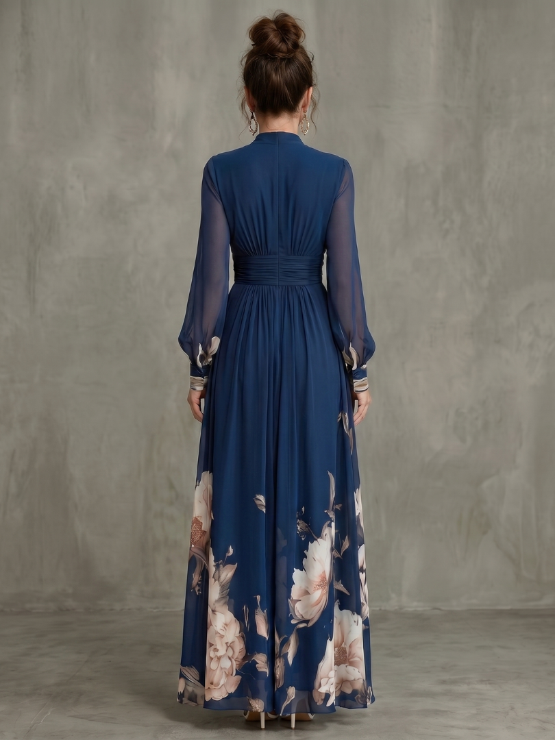 Maude | Herfstjurk met bloemendetails en doorschijnende mouwen