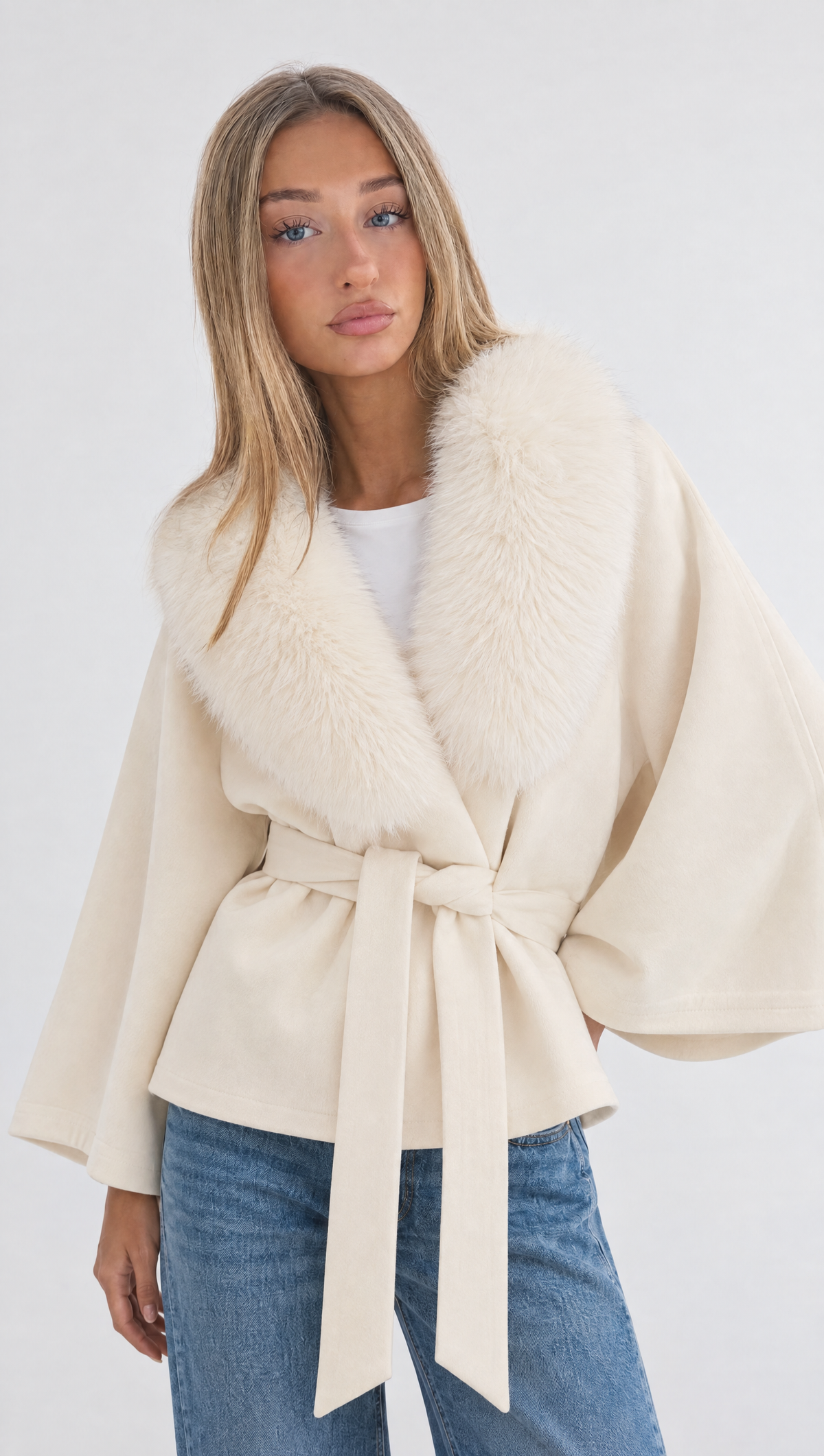 Celine Kimono Coat with Fur Collar