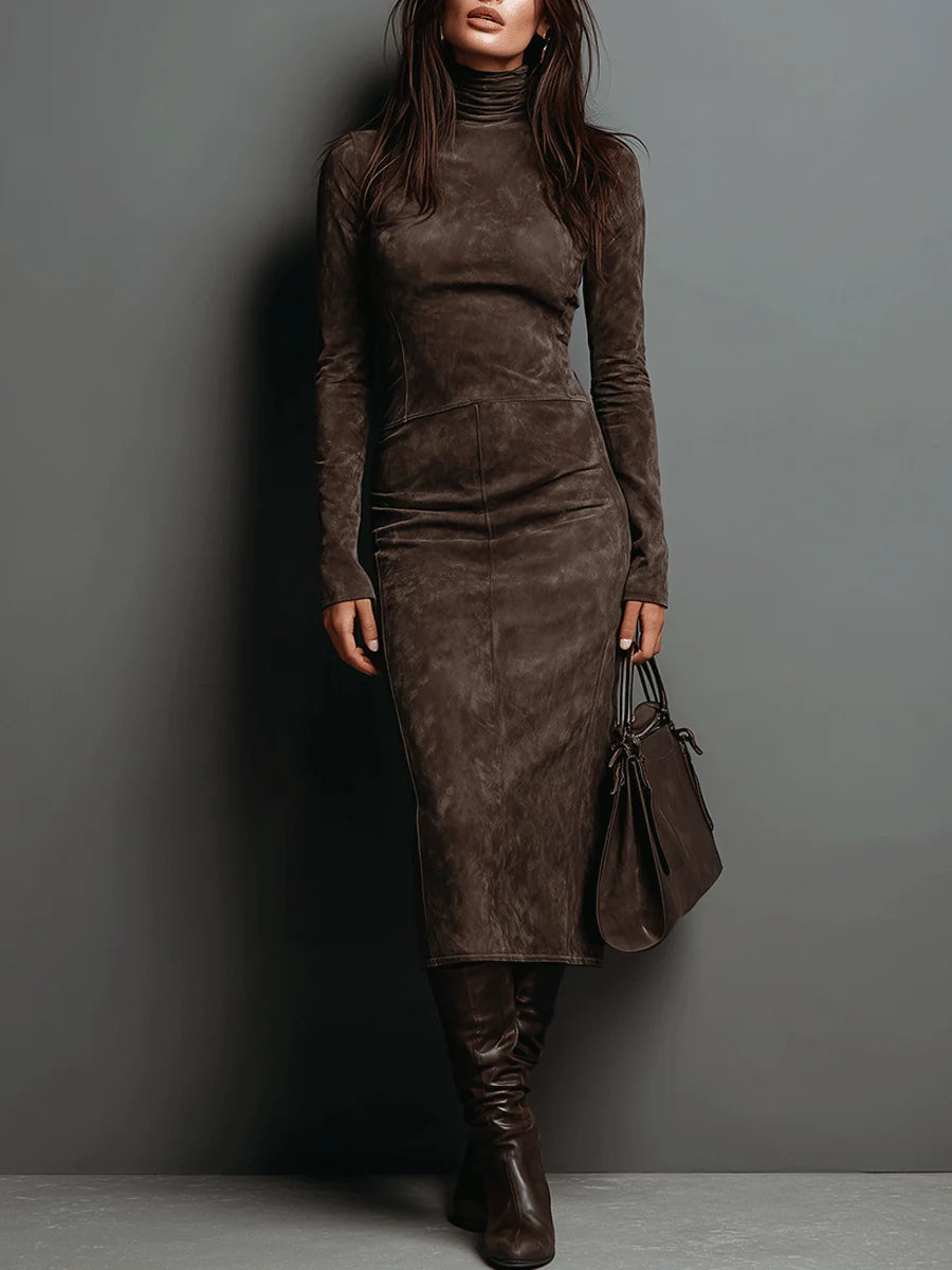 Lorène | Robe mi-longue marron