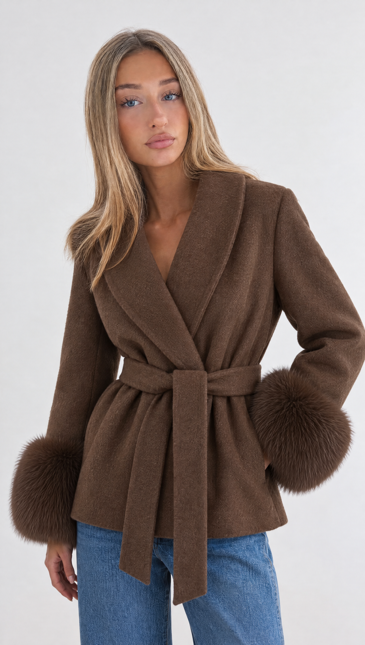 Elara Wrap Coat with Fur Cuffs