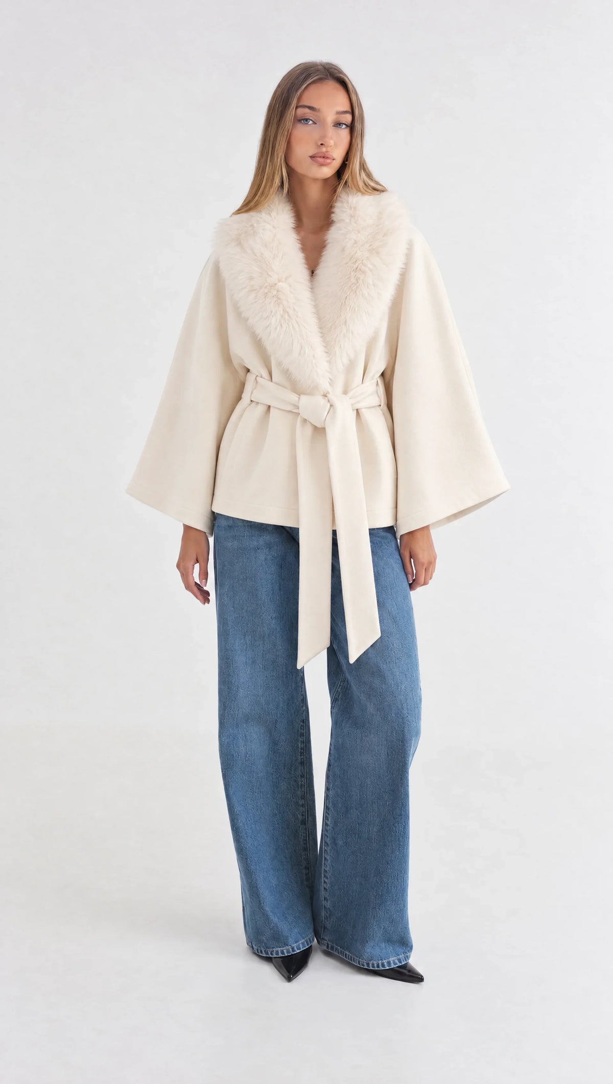 Celine Kimono Coat with Fur Collar