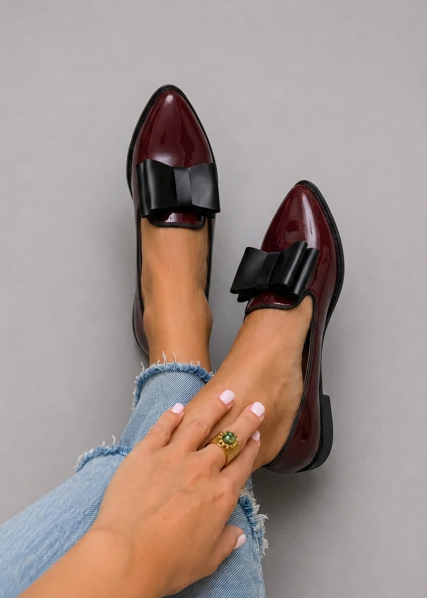 Séverine – Mocassins vernis à nœud contrastant