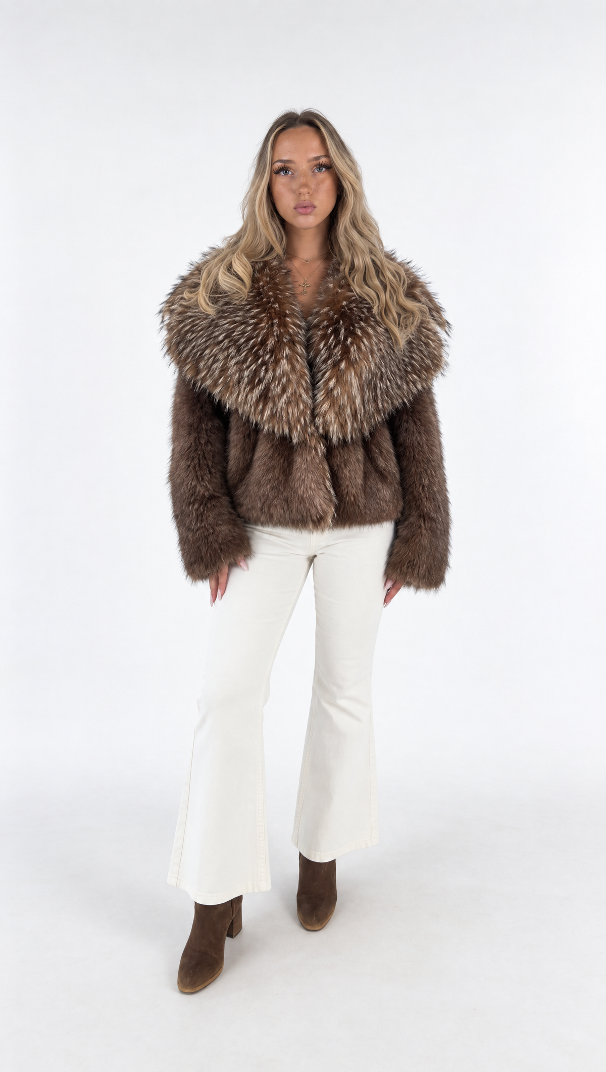 "Talia" Fur Coat with XL Collar