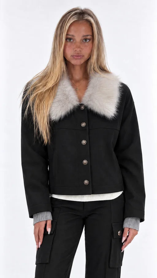 Lena Fur Collar Jacket – Black