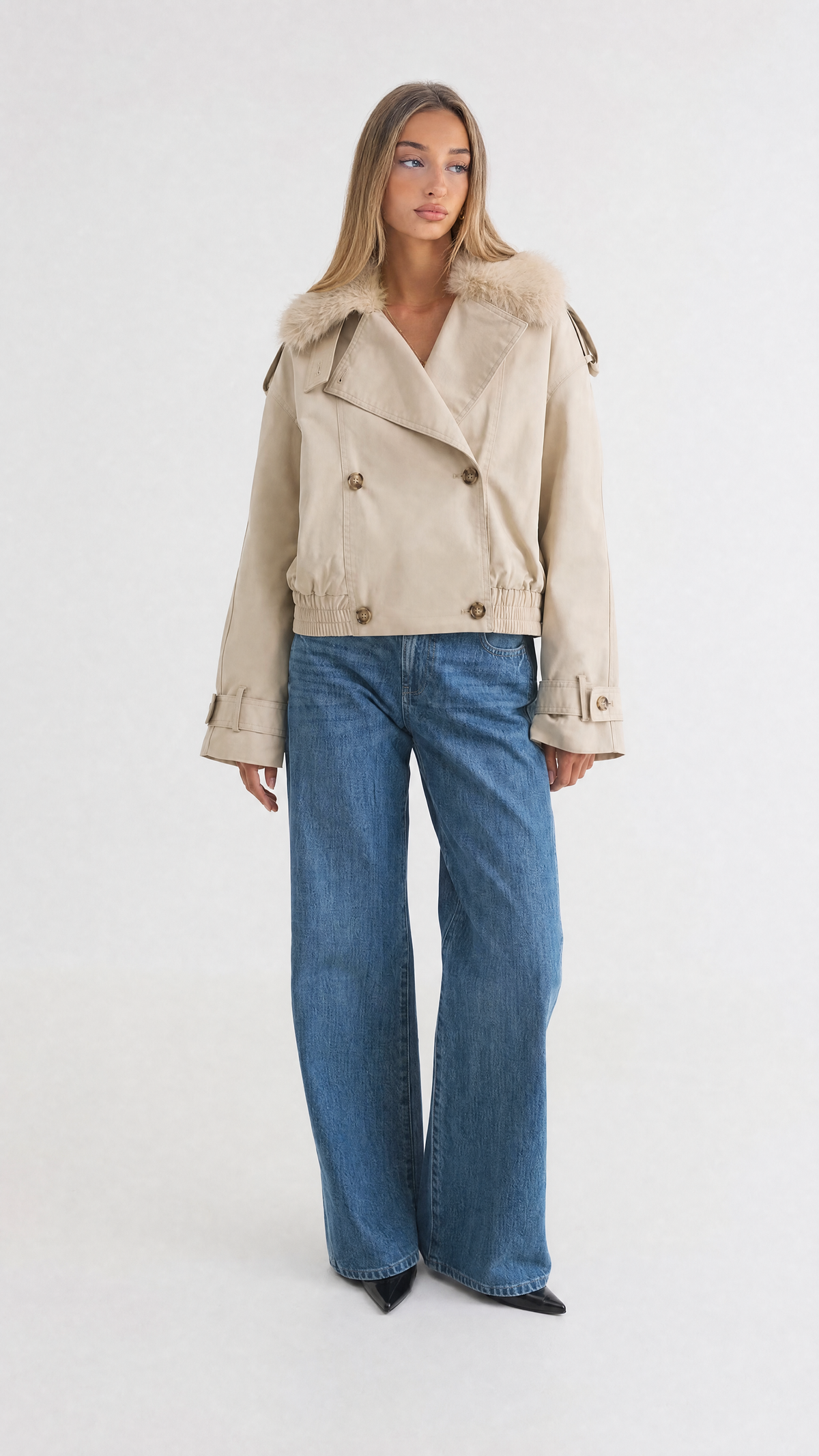 Mila Bomber Trench with Fur Collar
