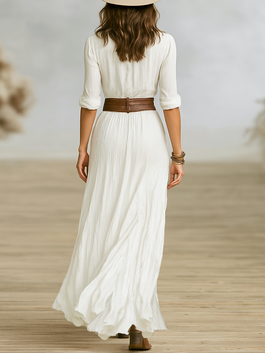Aurore | Robe longue en lin à col inversé