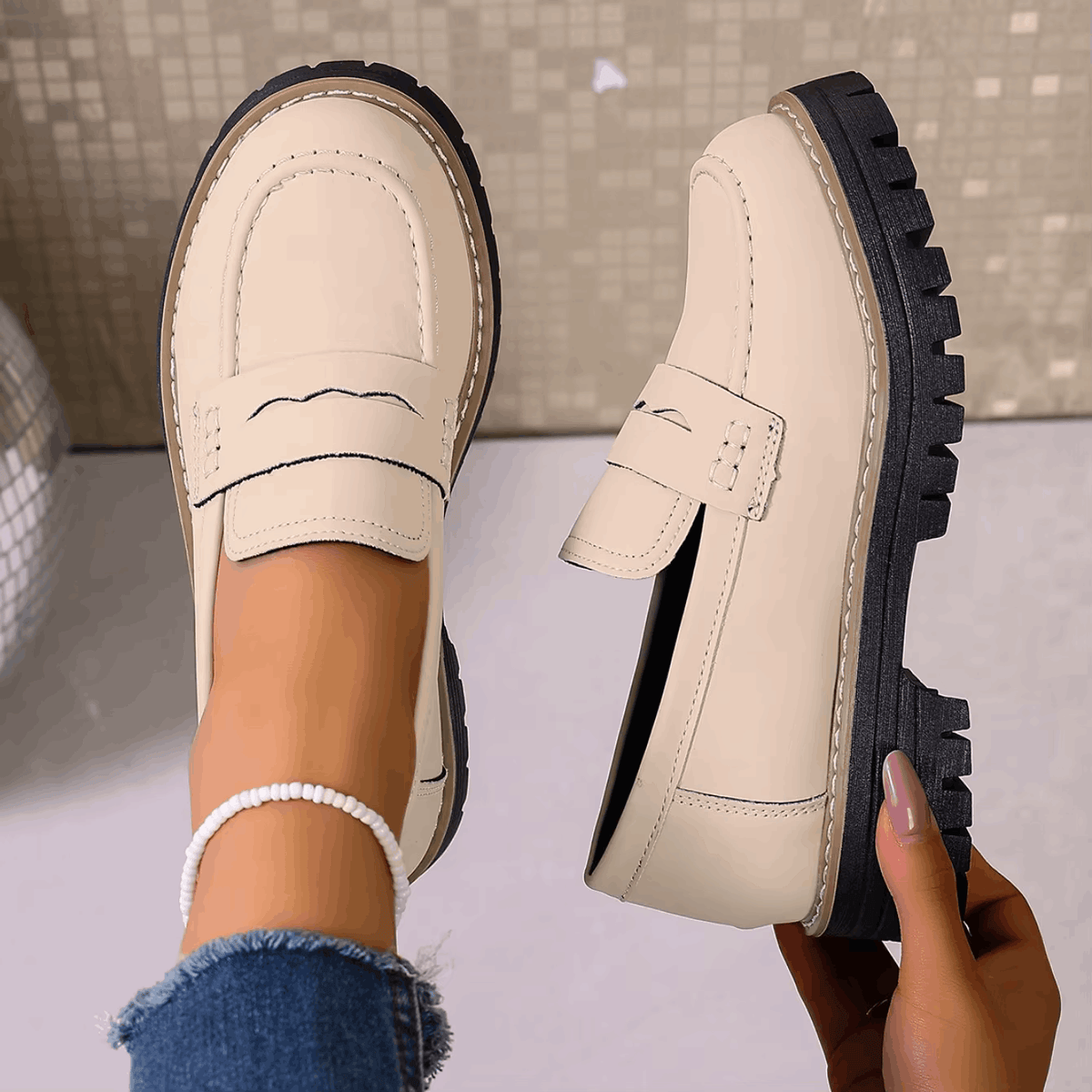 Elsa - Mocassins à Semelle Crantée Effet Daim