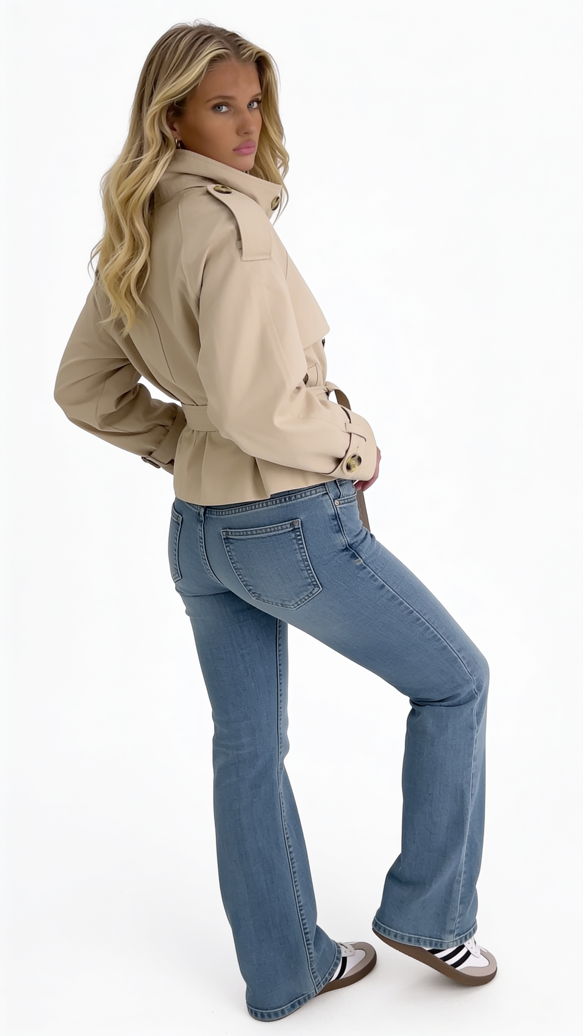 Short Coat with Tie Belt — Beige