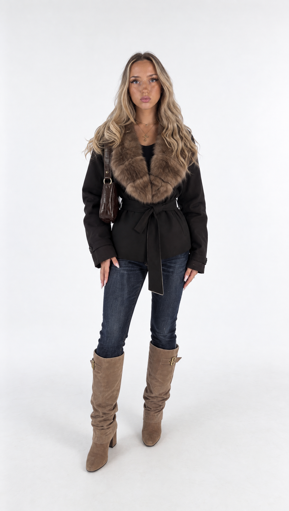 "Sienna" Fur Collar Jacket – Black